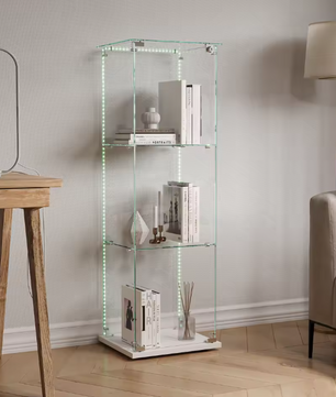 Glazen Vitrinekast met LED – Enkele Deur en 5 Legplanken, Zwart