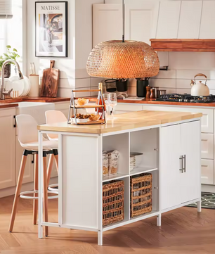 Vrijstaand Keukeneiland met Opbergruimte – MDF en Metaal, Ruim Werkblad 170×89×60 cm