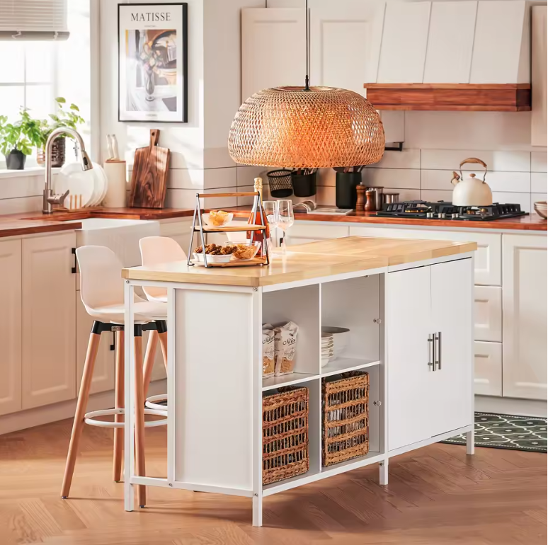 Vrijstaand Keukeneiland met Opbergruimte – MDF en Metaal, Ruim Werkblad 170×89×60 cm