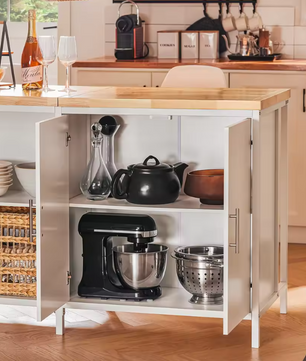 Vrijstaand Keukeneiland met Opbergruimte – MDF en Metaal, Ruim Werkblad 170×89×60 cm