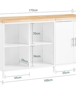 Vrijstaand Keukeneiland met Opbergruimte – MDF en Metaal, Ruim Werkblad 170×89×60 cm