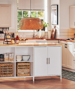 Vrijstaand Keukeneiland met Opbergruimte – MDF en Metaal, Ruim Werkblad 170×89×60 cm