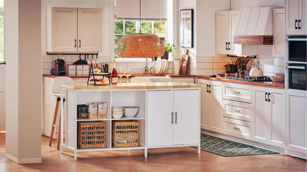 Vrijstaand Keukeneiland met Opbergruimte – MDF en Metaal, Ruim Werkblad 170×89×60 cm