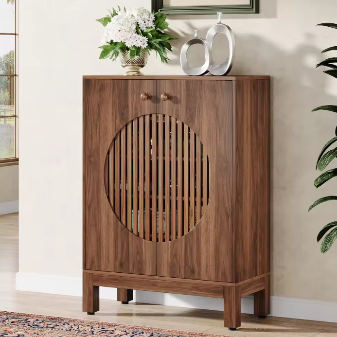 Landelijk Sideboard met Lameldeuren – 5-Laags Houten Opbergkast