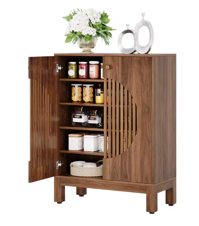 Landelijk Sideboard met Lameldeuren – 5-Laags Houten Opbergkast