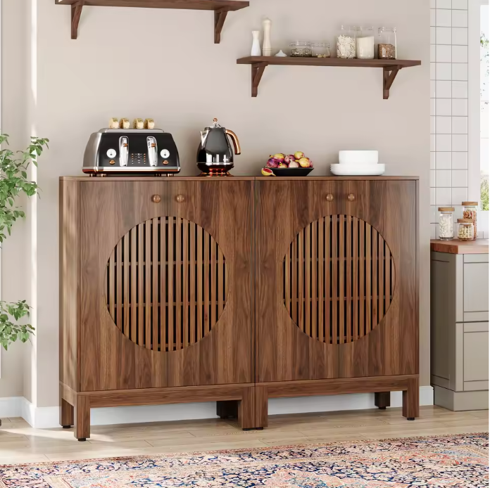 Landelijk Sideboard met Lameldeuren – 5-Laags Houten Opbergkast