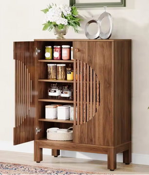 Landelijk Sideboard met Lameldeuren – 5-Laags Houten Opbergkast