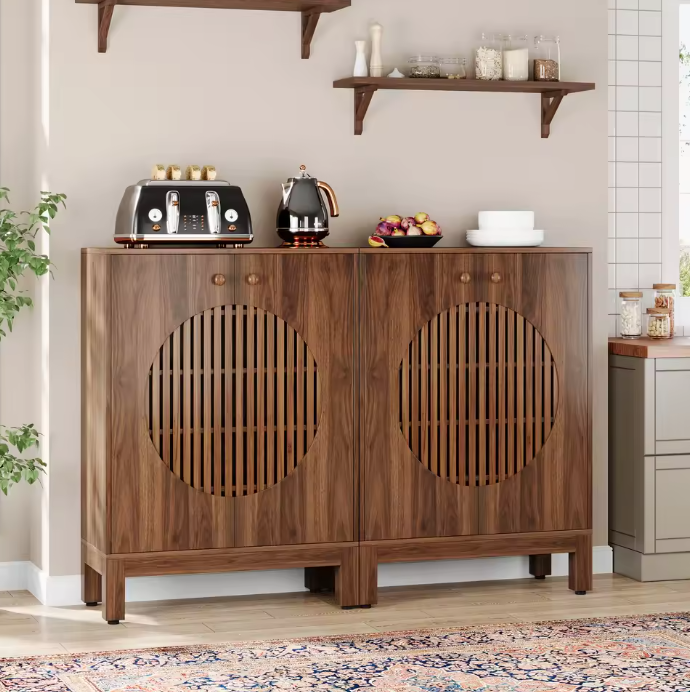 Landelijk Sideboard met Lameldeuren – 5-Laags Houten Opbergkast
