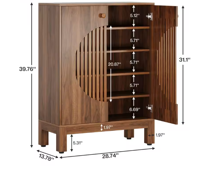 Landelijk Sideboard met Lameldeuren – 5-Laags Houten Opbergkast