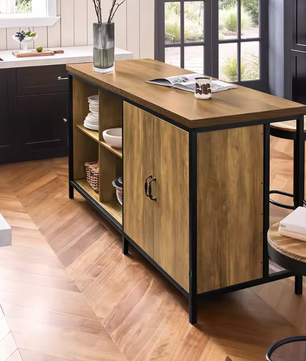 Industrieel Keukeneiland met Opbergruimte – Vrijstaand MDF en Metaal 170×89×60 cm