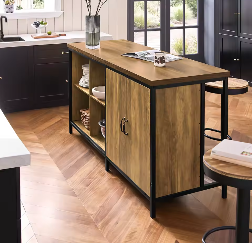 Industrieel Keukeneiland met Opbergruimte – Vrijstaand MDF en Metaal 170×89×60 cm