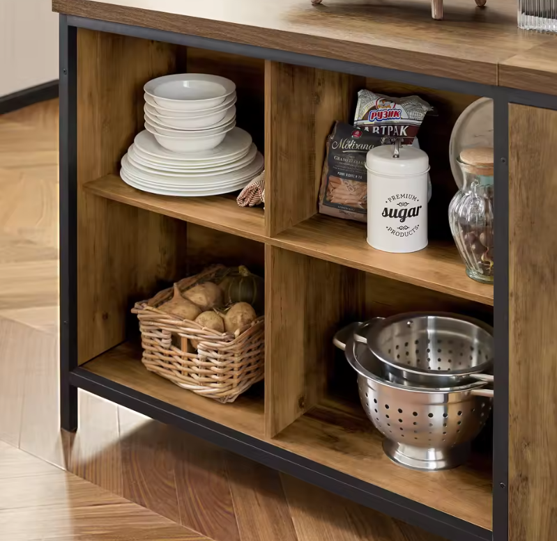 Industrieel Keukeneiland met Opbergruimte – Vrijstaand MDF en Metaal 170×89×60 cm