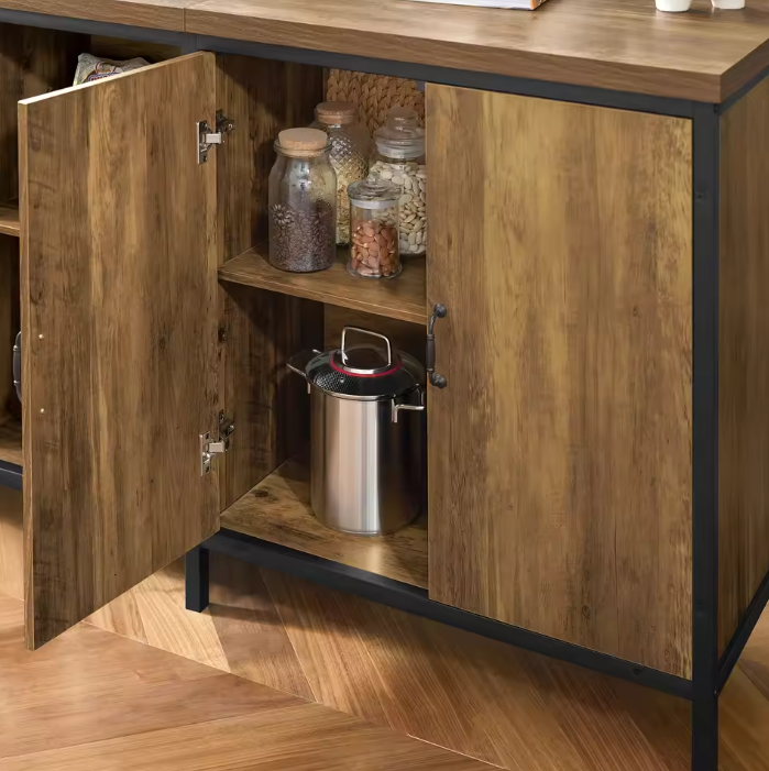 Industrieel Keukeneiland met Opbergruimte – Vrijstaand MDF en Metaal 170×89×60 cm