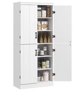 Witte Hoge Keukenkast met 4 Deuren – Buffetkast met 6 Planken 76×40×177 cm
