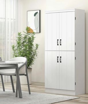 Witte Hoge Keukenkast met 4 Deuren – Buffetkast met 6 Planken 76×40×177 cm