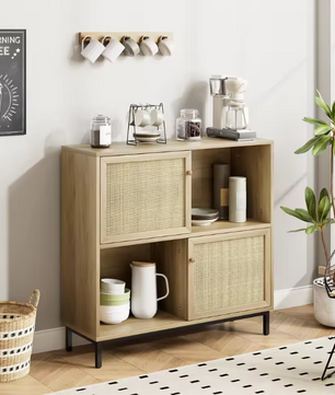Rotan Sideboard met Schuifdeur – Buffetkast met 4 Opbergvakken