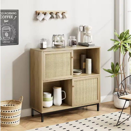 Rotan Sideboard met Schuifdeur – Buffetkast met 4 Opbergvakken