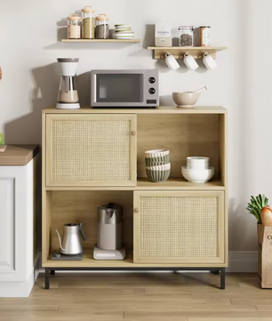 Rotan Sideboard met Schuifdeur – Buffetkast met 4 Opbergvakken