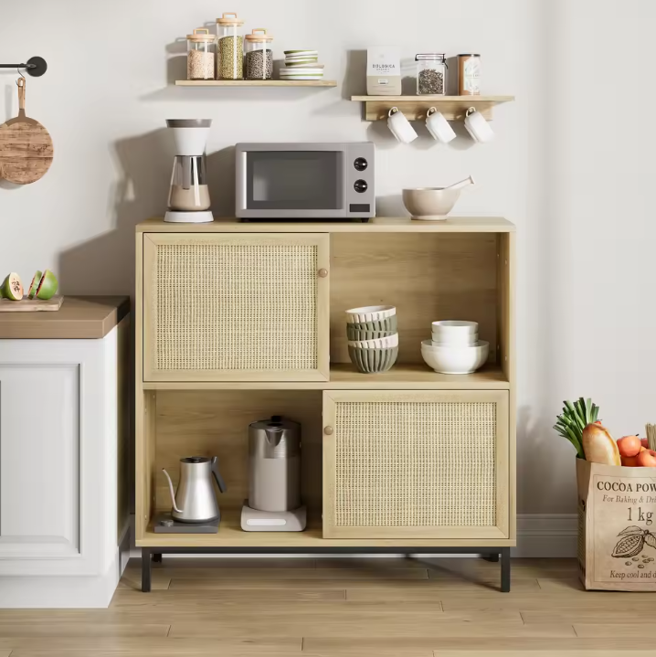 Rotan Sideboard met Schuifdeur – Buffetkast met 4 Opbergvakken