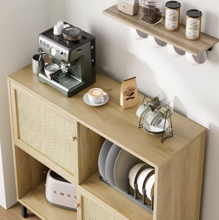 Rotan Sideboard met Schuifdeur – Buffetkast met 4 Opbergvakken