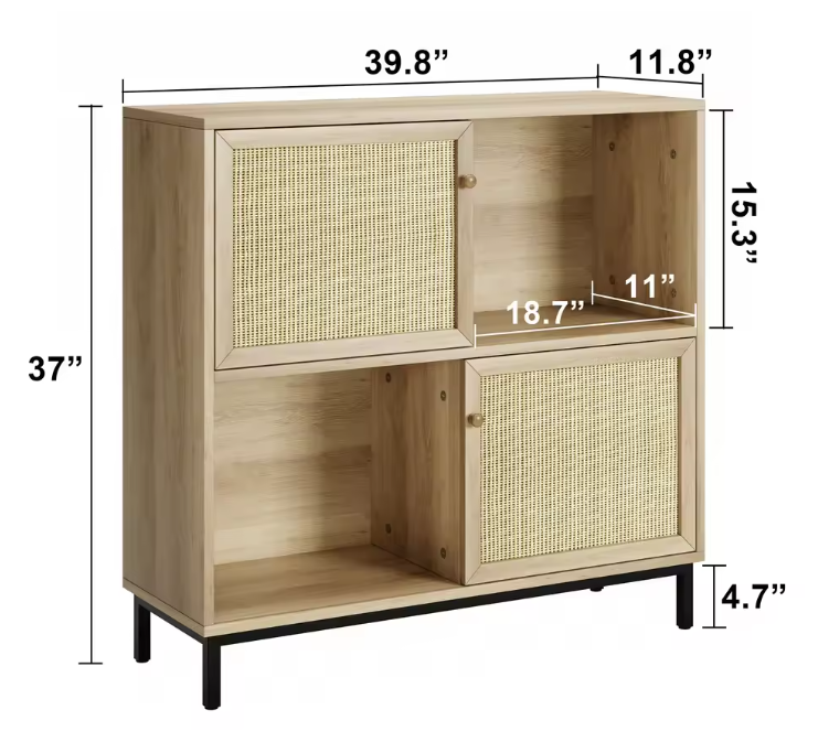 Rotan Sideboard met Schuifdeur – Buffetkast met 4 Opbergvakken