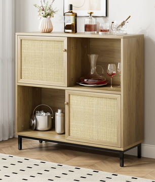 Rotan Sideboard met Schuifdeur – Buffetkast met 4 Opbergvakken