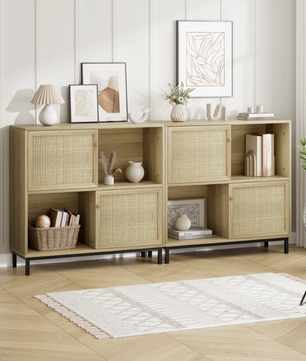 Rotan Sideboard met Schuifdeur – Buffetkast met 4 Opbergvakken