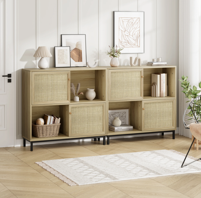 Rotan Sideboard met Schuifdeur – Buffetkast met 4 Opbergvakken