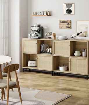 Rotan Sideboard met Schuifdeur – Buffetkast met 4 Opbergvakken