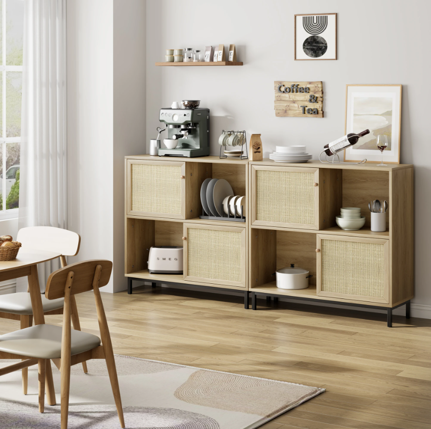 Rotan Sideboard met Schuifdeur – Buffetkast met 4 Opbergvakken