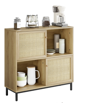 Rotan Sideboard met Schuifdeur – Buffetkast met 4 Opbergvakken