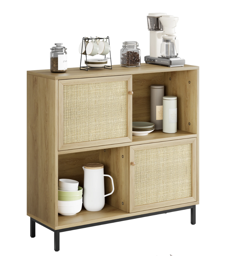 Rotan Sideboard met Schuifdeur – Buffetkast met 4 Opbergvakken
