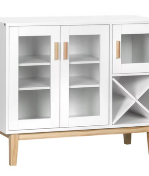Wit Keukensideboard met Glazen Deuren en Wijnrek – 90×37×75 cm