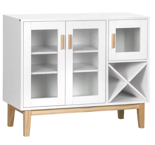 Wit Keukensideboard met Glazen Deuren en Wijnrek – 90×37×75 cm