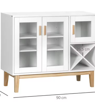 Wit Keukensideboard met Glazen Deuren en Wijnrek – 90×37×75 cm