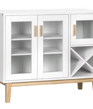 Wit Keukensideboard met Glazen Deuren en Wijnrek – 90×37×75 cm