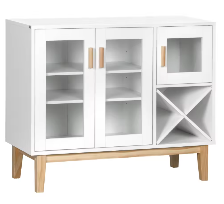 Wit Keukensideboard met Glazen Deuren en Wijnrek – 90×37×75 cm
