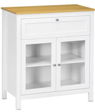 Moderne Witte Buffetkast met Glazen Deuren en Lade – 80×40×90 cm