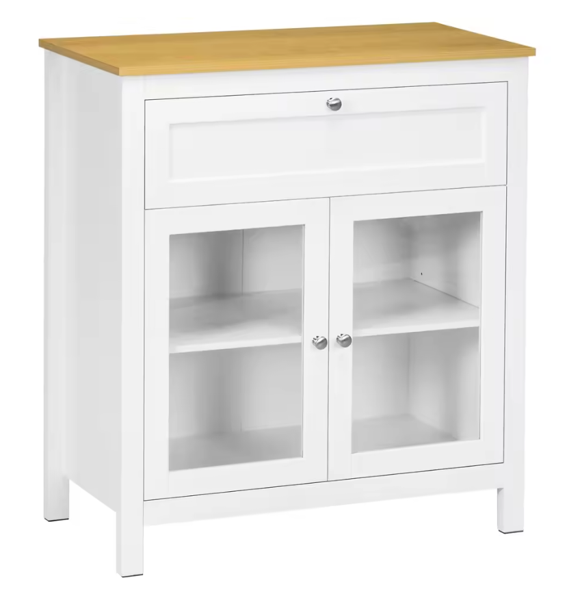Moderne Witte Buffetkast met Glazen Deuren en Lade – 80×40×90 cm