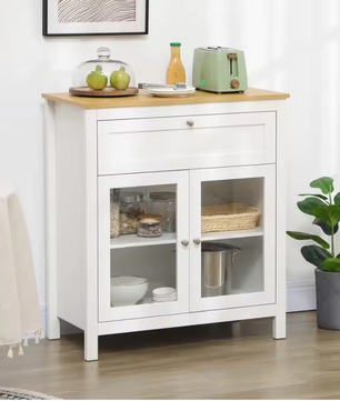 Moderne Witte Buffetkast met Glazen Deuren en Lade – 80×40×90 cm