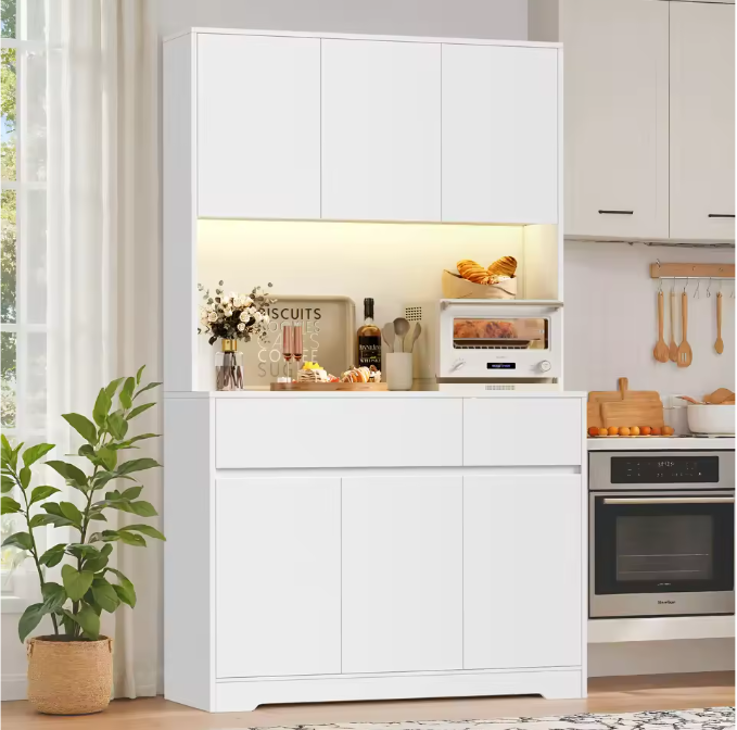 Hoge Keukenkast met LED en Stopcontact – 6 Deuren, 2 Lades, 180×100×38,5 cm