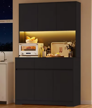 Hoge Keukenkast met LED en Stopcontact – 6 Deuren, 2 Lades, 180×100×38,5 cm