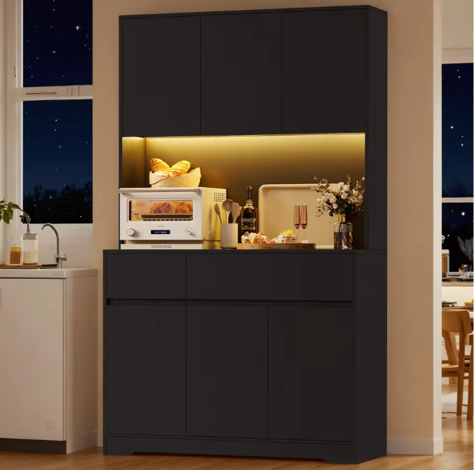 Hoge Keukenkast met LED en Stopcontact – 6 Deuren, 2 Lades, 180×100×38,5 cm