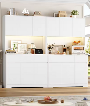 Hoge Keukenkast met LED en Stopcontact – 6 Deuren, 2 Lades, 180×100×38,5 cm