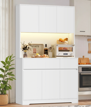 Hoge Keukenkast met LED en Stopcontact – 6 Deuren, 2 Lades, 180×100×38,5 cm