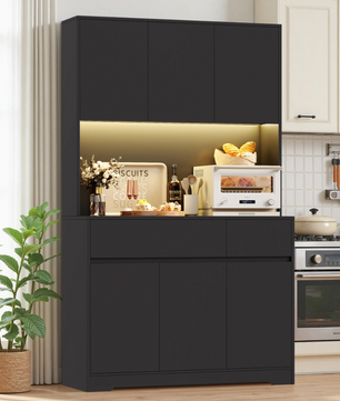 Hoge Keukenkast met LED en Stopcontact – 6 Deuren, 2 Lades, 180×100×38,5 cm