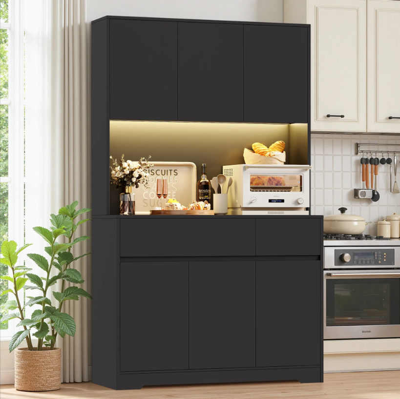 Hoge Keukenkast met LED en Stopcontact – 6 Deuren, 2 Lades, 180×100×38,5 cm