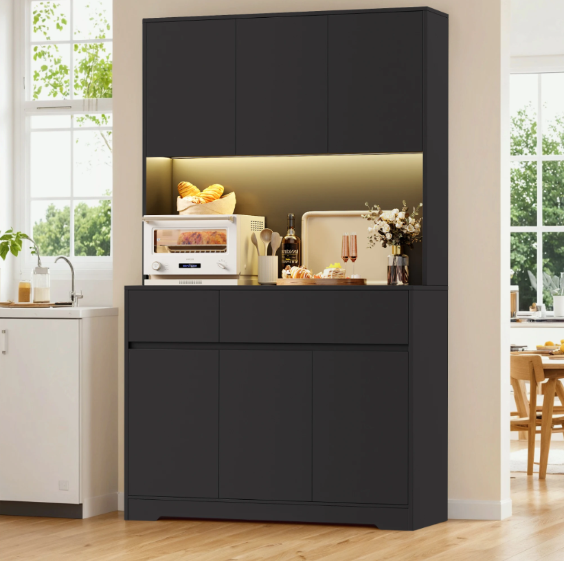 Hoge Keukenkast met LED en Stopcontact – 6 Deuren, 2 Lades, 180×100×38,5 cm