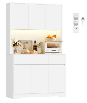 Hoge Keukenkast met LED en Stopcontact – 6 Deuren, 2 Lades, 180×100×38,5 cm