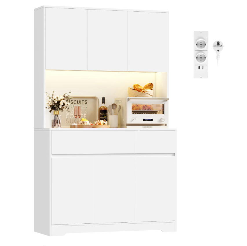 Hoge Keukenkast met LED en Stopcontact – 6 Deuren, 2 Lades, 180×100×38,5 cm